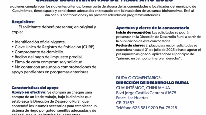 Programa de apoyo para la adquisición de equipo de camas intensivas de traspatio 2025